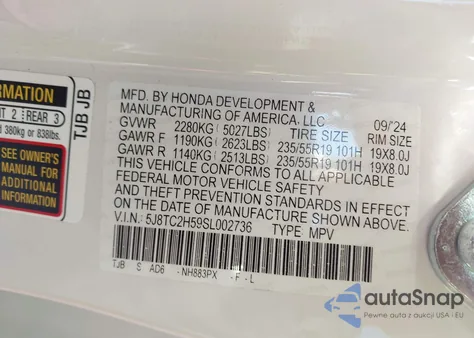 2025 Acura Rdx Technology Package from USA, damaged, VIN 5J8TC2H59SL002736